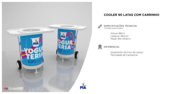 COOLER 90 LATAS COM CARRINHO E MESA GRUPO HSD